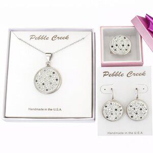 Handcrafted Swarovski Jet Black Crystal & Clay Round Pendant Set